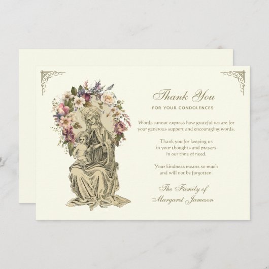 宗教的なカトリックのメアリー・イエスの哀悼 サンキューカード (正面/裏面)