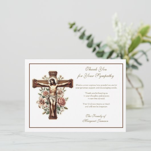 宗教的なカトリックの十字架フローラ サンキューカード (スタンド正面)
