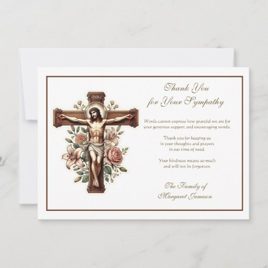 宗教的なカトリックの十字架フローラ サンキューカード (正面)