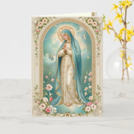 宗教的なカトリックの母メアリーメモリア祈りの言葉 カード (黄色い花)