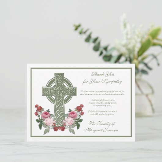 宗教的なカトリック教会の十字架バラの哀悼 サンキューカード (スタンド正面)