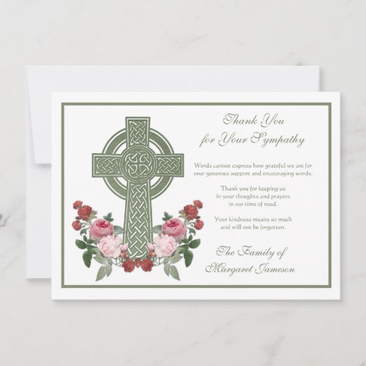 宗教的なカトリック教会の十字架バラの哀悼 サンキューカード (正面)