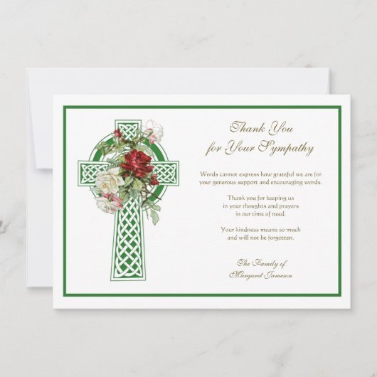 宗教的なカトリック教会の十字架バラの哀悼 サンキューカード (正面)