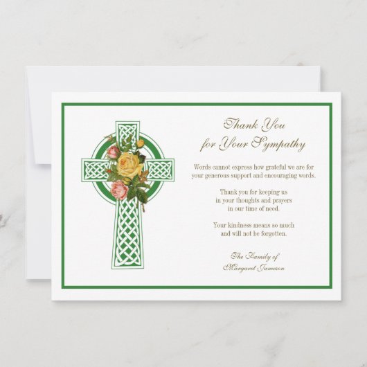 宗教的なカトリック教会の十字架バラの哀悼 サンキューカード (正面)