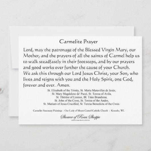 宗教的なカルメル修道女の司祭祈りの言葉カトリック カード (裏面)