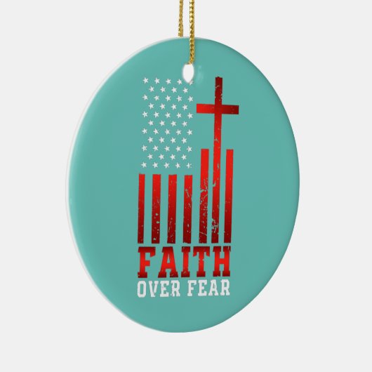 宗教的なキリスト教アメリカ国旗への恐怖に対する信仰 セラミックオーナメント (右)