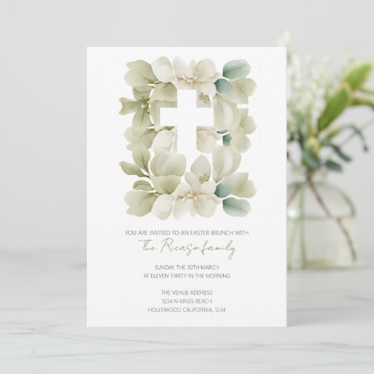 宗教的なキリスト教クロスリーフイースターブランチ 招待状 (スタンド正面)