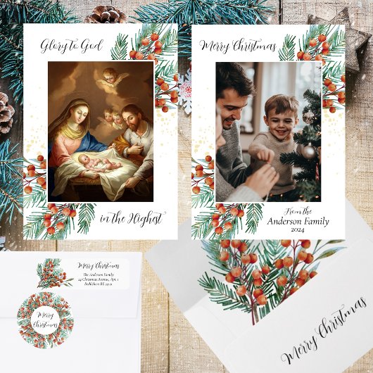 宗教的なキリスト教家族の写真メリークリスマス シーズンカード