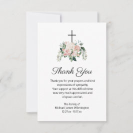 宗教的なクリスチャンピンクフローラ葬儀ありがとう サンキューカード