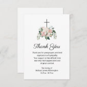 宗教的なクリスチャンピンクフローラ葬儀ありがとう サンキューカード (正面/裏面)