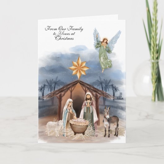 宗教的なクリスマスのイエス・マリア・ヨセフの水彩画 カード (正面)