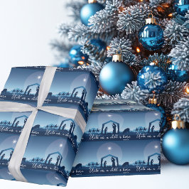 宗教的なクリスマスのキリスト降誕のシーン ブルー ラッピングペーパー
