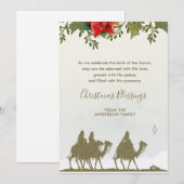 宗教的なクリスマスの三賢士 ポインセチア シーズンカード (正面/裏面)