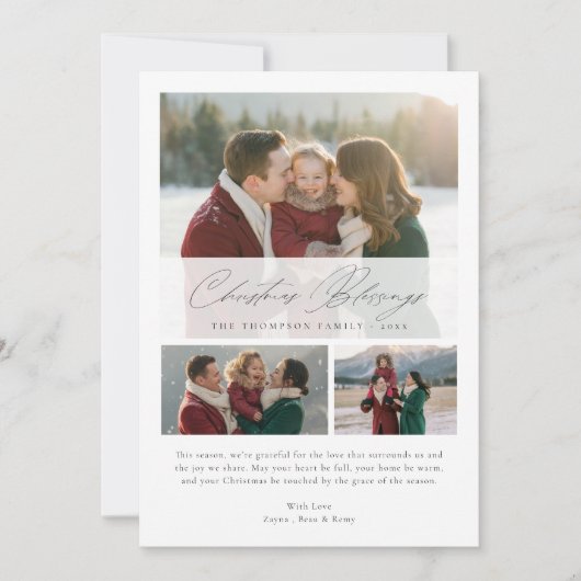 宗教的なクリスマスの恵みエレガント家族の写真 シーズンカード (正面)