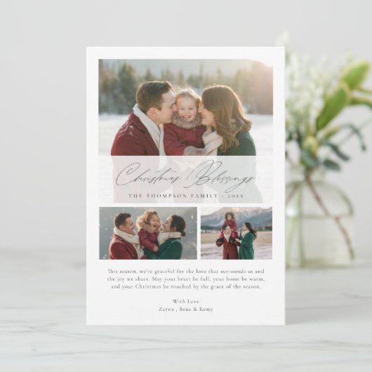 宗教的なクリスマスの恵みエレガント家族の写真 シーズンカード (スタンド正面)