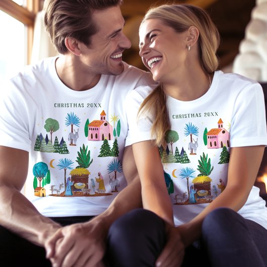 宗教的なクリスマスの馬小屋のシーンTシャツ Tシャツ