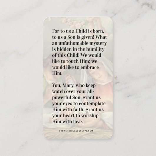 宗教的なクリスマスイエズス聖ジョセフメアリー祈りの言葉 プレイスカード (裏面)