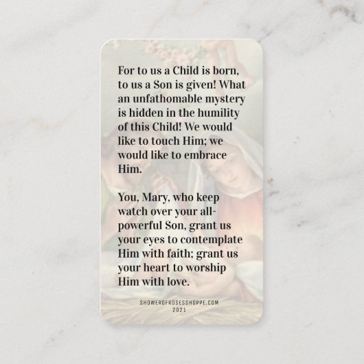 宗教的なクリスマスイエズス聖ヨセフヴァージンマリア エンクロージャーカード (裏面)