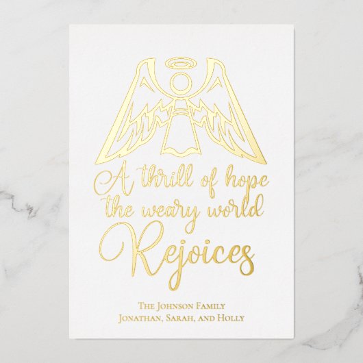 宗教的なクリスマスエンジェルレジョイスカスタム金ゴールド 箔シーズンカード (正面)