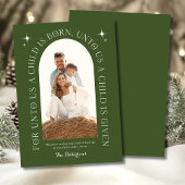 宗教的なクリスマスファミリーフォトミニマリストグリーン シーズンカード