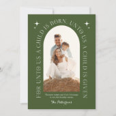 宗教的なクリスマスファミリーフォトミニマリストグリーン シーズンカード (正面)