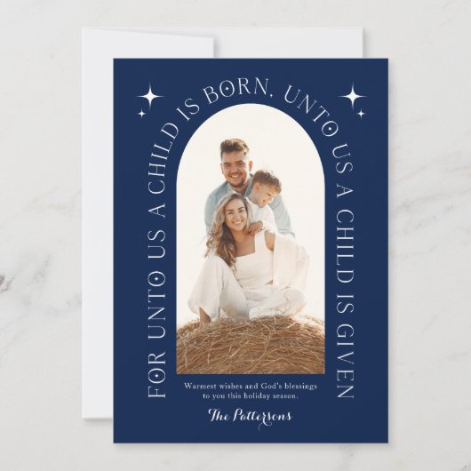 宗教的なクリスマスファミリーフォトミニマリストブルー シーズンカード (正面)