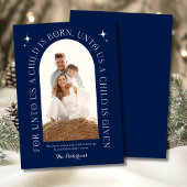 宗教的なクリスマスファミリーフォトミニマリストブルー シーズンカード