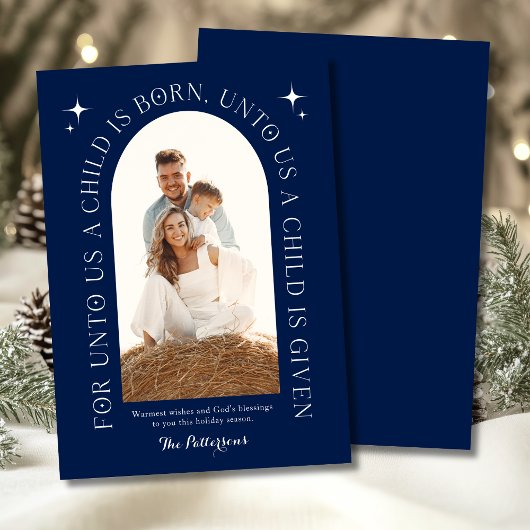 宗教的なクリスマスファミリーフォトミニマリストブルー シーズンカード