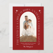 宗教的なクリスマスファミリーフォトミニマリストレッド シーズンカード (正面)