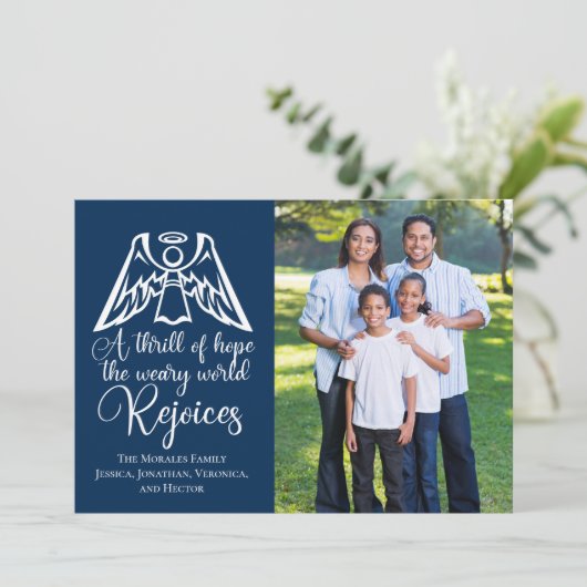 宗教的なクリスマスファミリーフォトレジョイス海軍ブルー シーズンカード (スタンド正面)