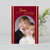 宗教的なクリスマスフォトイエスブルゴーニュ金ゴールド 箔招待状 (立ち正面)