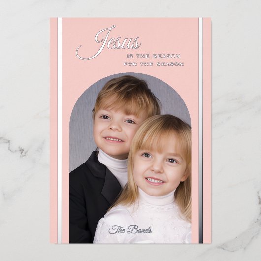 宗教的なクリスマスフォトイエス赤面フォイルカード 箔招待状 (正面)