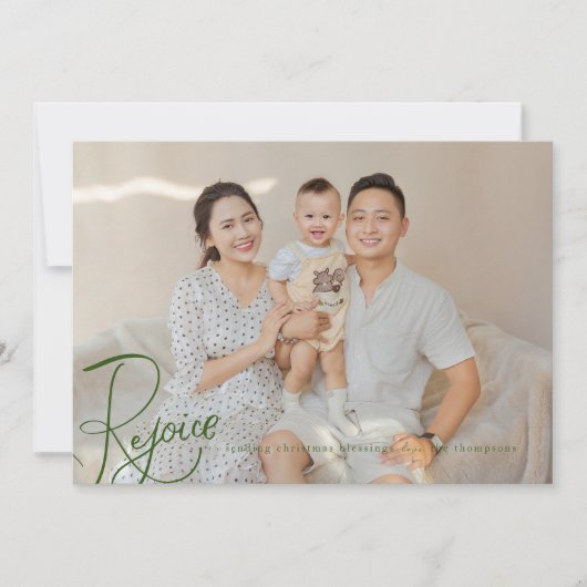 宗教的なクリスマスフォトカードグリーン喜び シーズンカード (正面)