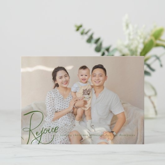 宗教的なクリスマスフォトカードグリーン喜び シーズンカード (スタンド正面)