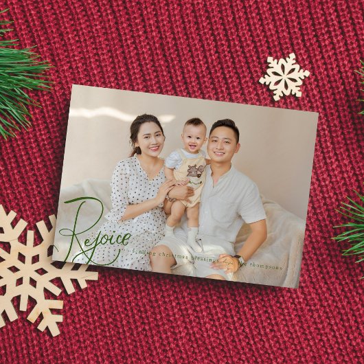 宗教的なクリスマスフォトカードグリーン喜び シーズンカード