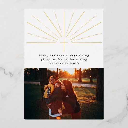 宗教的なクリスマスフォトカードフォイルクロス 箔招待状 (正面)
