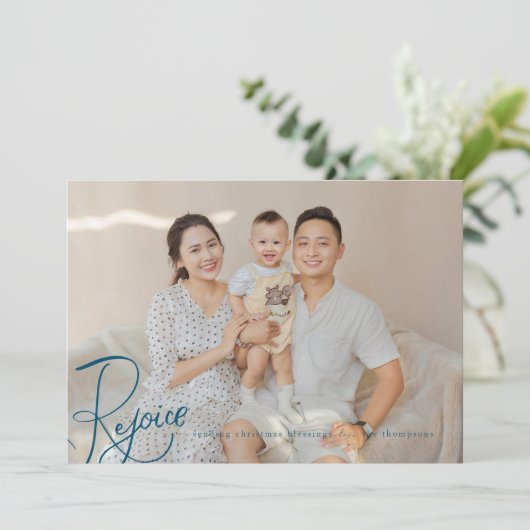 宗教的なクリスマスフォトカードレジョイス海軍ブルー シーズンカード (スタンド正面)