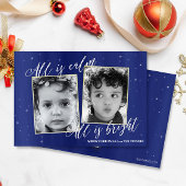 宗教的なクリスマスフォトカード、ネイビーブルー金ゴールド シーズンカード