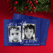 宗教的なクリスマスフォトカード、ネイビーブルー金ゴールド シーズンカード