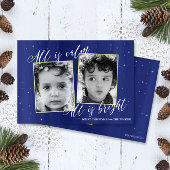 宗教的なクリスマスフォトカード、ネイビーブルー金ゴールド シーズンカード