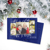 宗教的なクリスマスフォトカード、ネイビーブルー金ゴールド シーズンカード