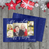 宗教的なクリスマスフォトカード、ネイビーブルー金ゴールド シーズンカード