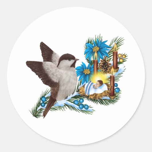 宗教的なクリスマスベビーイエスステッカー ラウンドシール (正面)