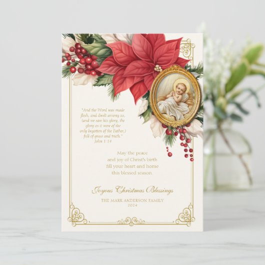 宗教的なクリスマスポインセチアベビーイエス (スタンド正面)