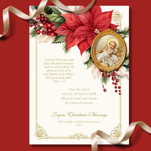 宗教的なクリスマスポインセチアベビーイエス