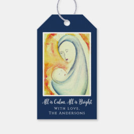 宗教的なクリスマスマドンナと子供の水色 ギフトタグ