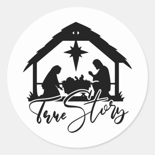 宗教的なクリスマスマネジャーのシーンワードアート ラウンドシール (正面)