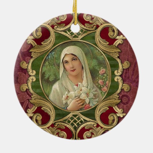 宗教的なクリスマスヴァージンメアリーエレガントヴィンテージ セラミックオーナメント (裏面)