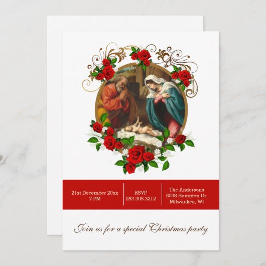 宗教的なクリスマス出生イエスパーティー 招待状 (正面/裏面)
