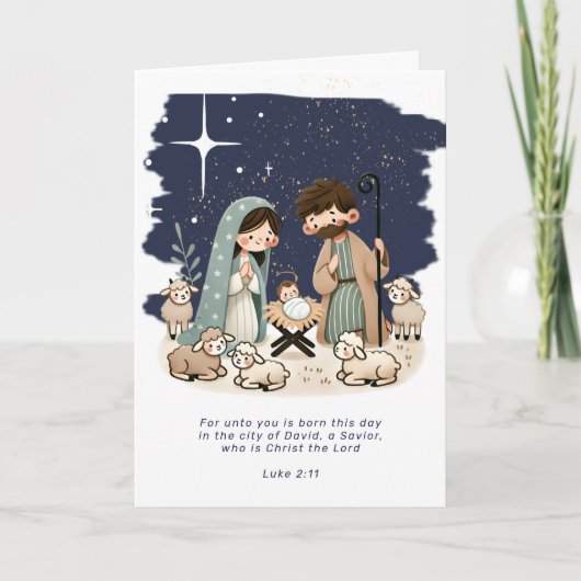 宗教的なクリスマス出生シーンと聖なる書物、 経典 シーズンカード (正面)